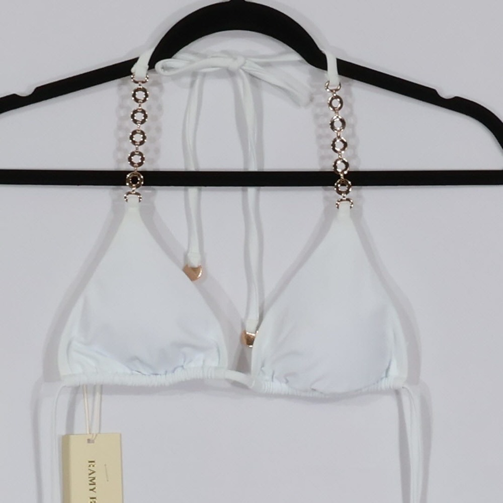 Ramy Brook Bikini Top Womens XS White Gold Chain Triangle Resort Beach $138 NWT